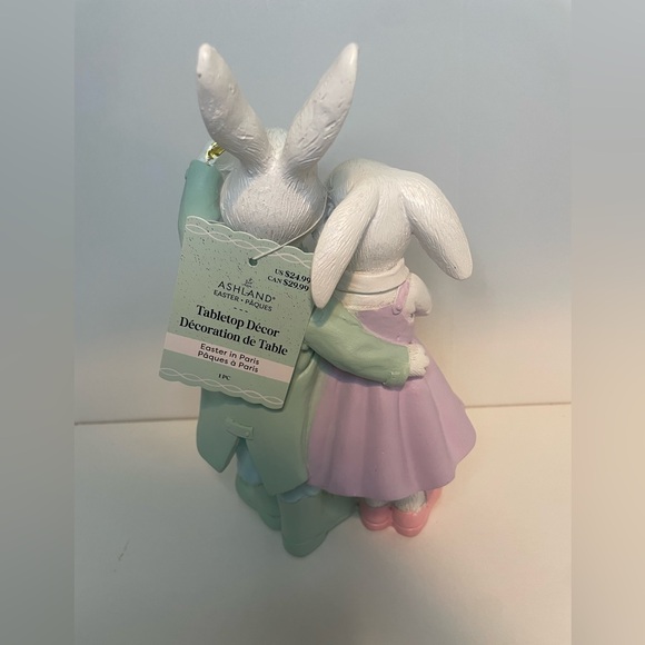 Easter Bunny Couple, Rabbit Figurine with Pink and Green Accents, Bunny Statue - Picture 4 of 6